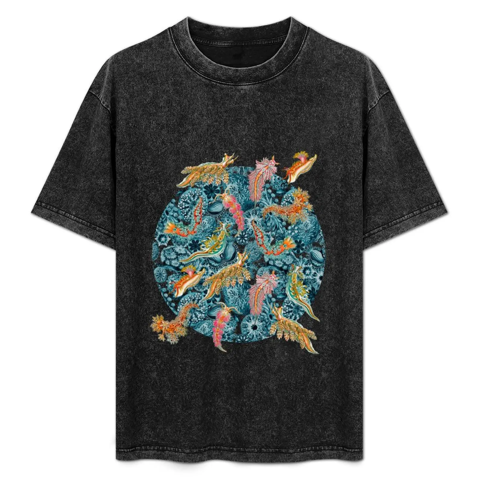

Ernst Haeckel Nudibranch Sea Slugs over Cerulean Sea Squirts T-Shirt Plus Size Summer Casual T-Shirt