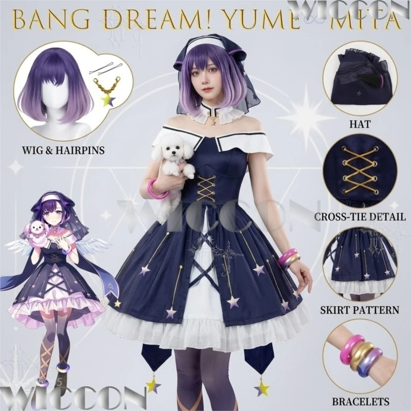 BanG Dream Yume Mita Fuji Miyako Cosplay Wig Mugendai Mewtype Dress Hat Collar Stockings Accessories Navidad Carnaval Event view 6