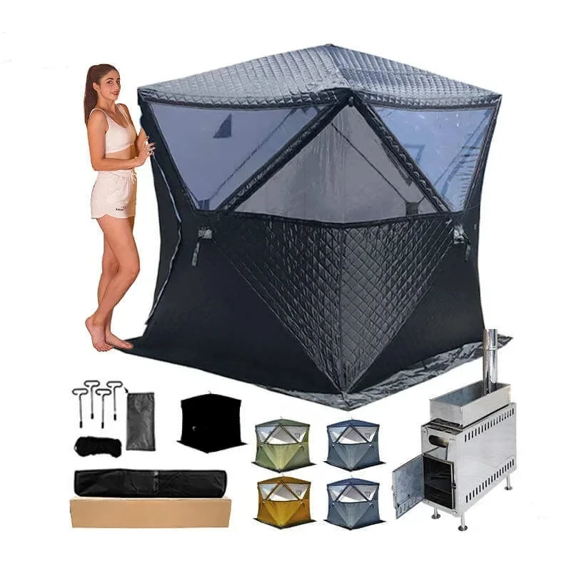 Custom Outdoor Mobile Sauna Tent Room Portable Square Hiking Insulated Camping Winter Hot Heating Ice Cube Fishing Tent