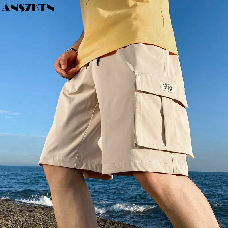 ANZKTN New summer men's trend loose basketball pants solid color everything matching casual sports pants shorts