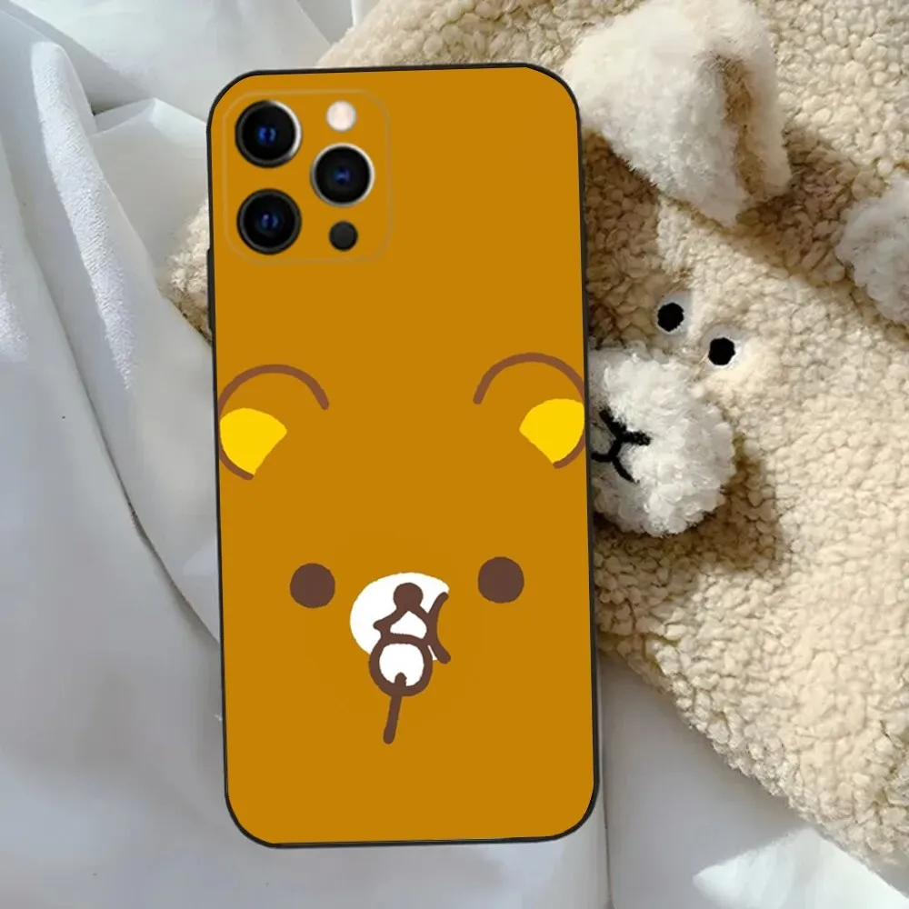 Cute R-Rilakkuma Bear Phone Case For Apple iPhone 15,14,13,12,11,Pro,X,XS,Max,XR,Plus,Mini Soft Black Cover