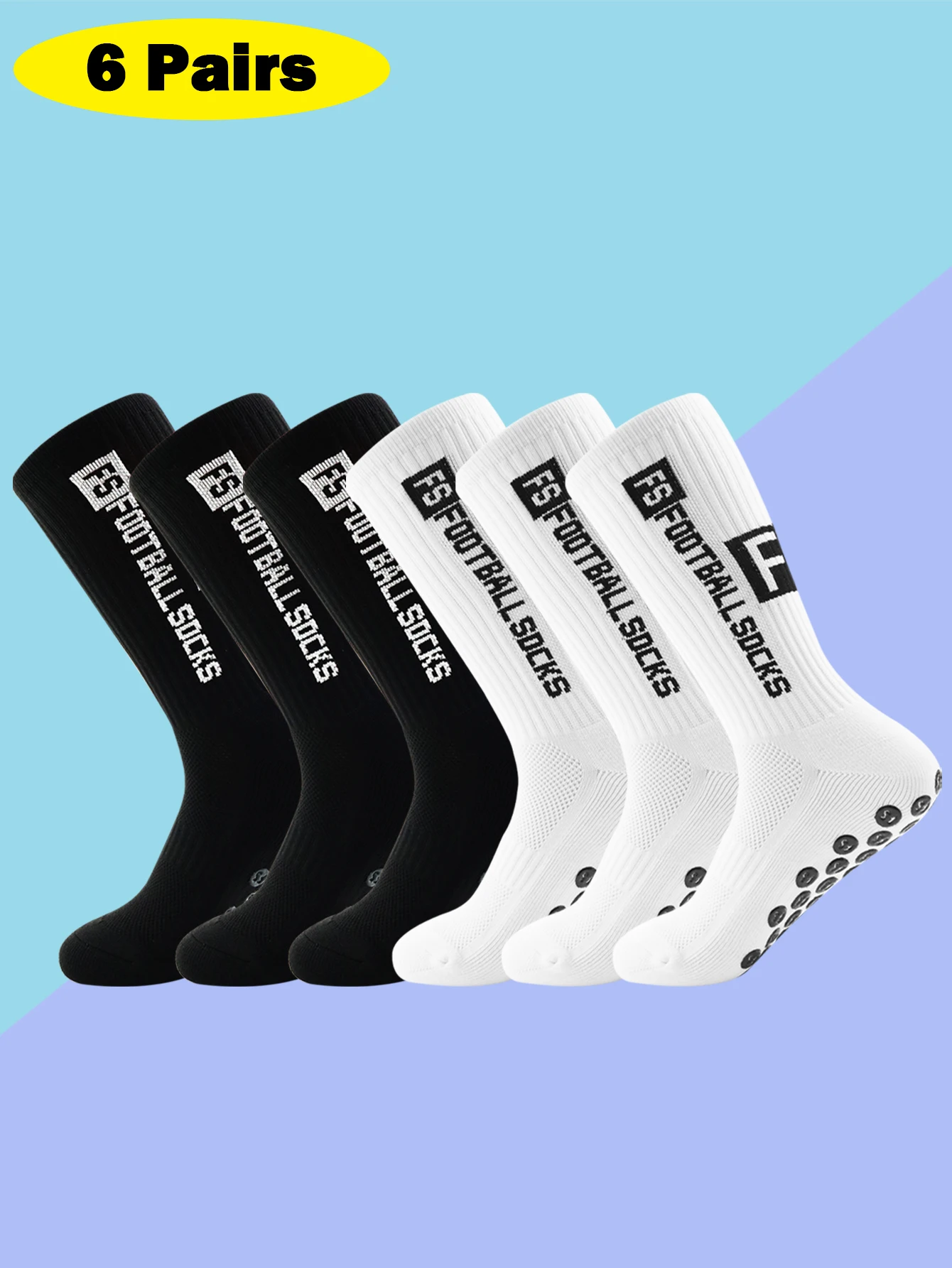 

6 Pairs Men's Soccer Socks Anti Slip Non-Slip Gripper Pads for Football Basketball Sports With Grippers Socks