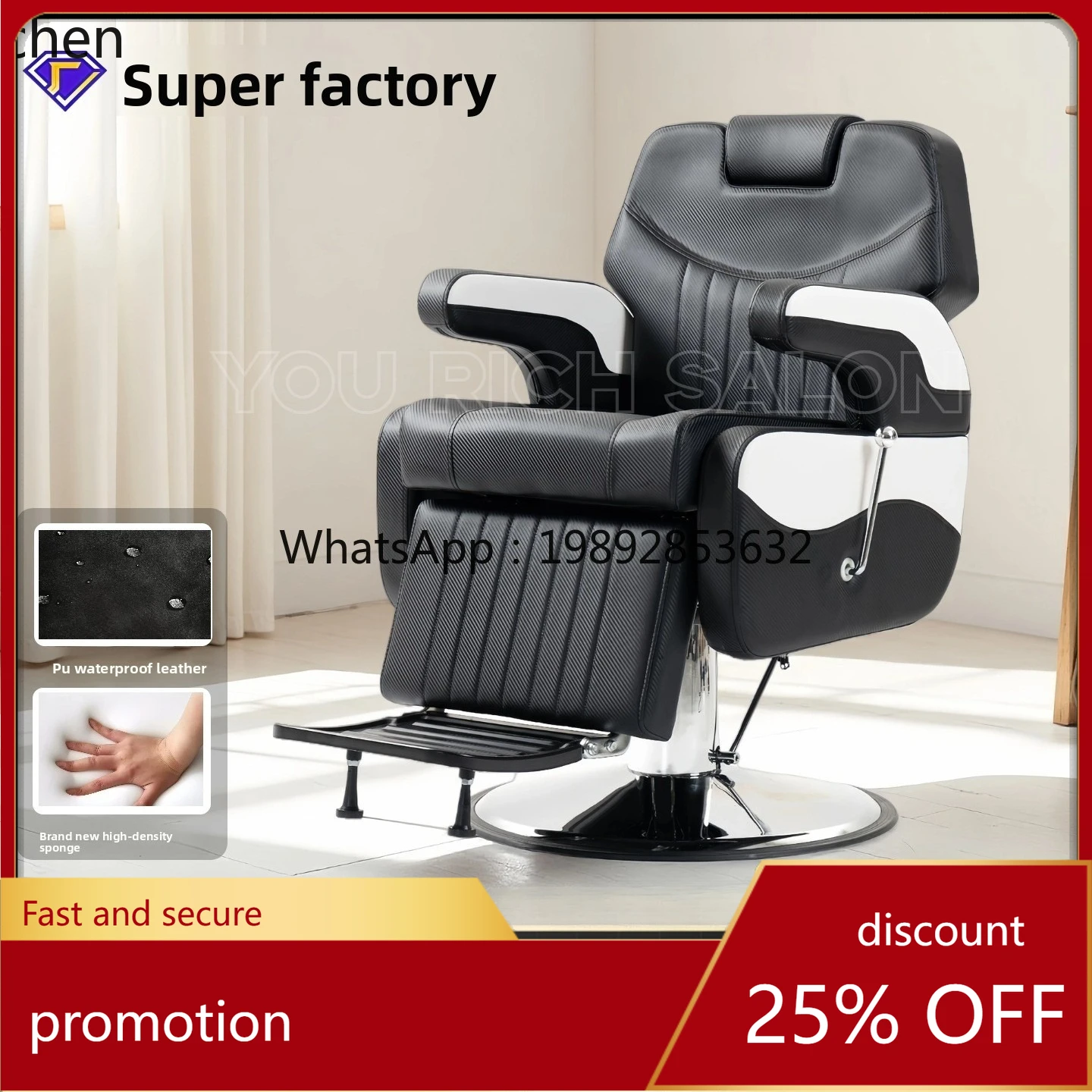 

HT Luxury Barber Chair Barber Shop Chair Metal Salon Hairdressing Chair Haircut Hydraulic Lift Rotatable