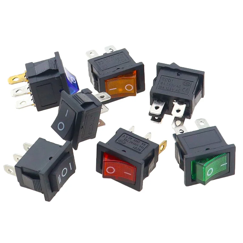 KCD1 Boat Car Rocker Switch 6A/10A 250V/125V AC ON-OFF on-off-on 250VAC 6A 125VAC 10A With Led Light 220V