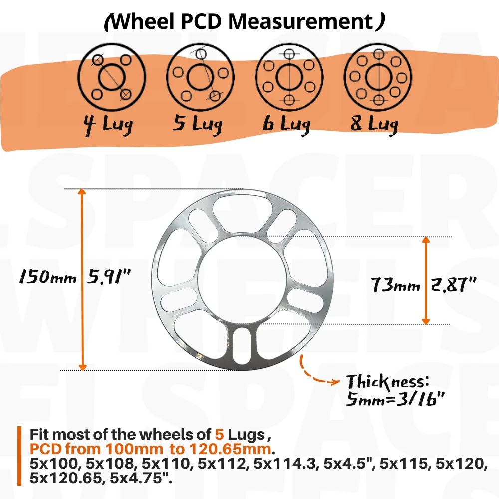 Entretoises de roue universelles pour la plupart des roues, 5mm, PCD 100 à 120.65, motif de boulons, moyeu 5x100, 5x108, 5x114.3, quantité de grotte de roue (2)