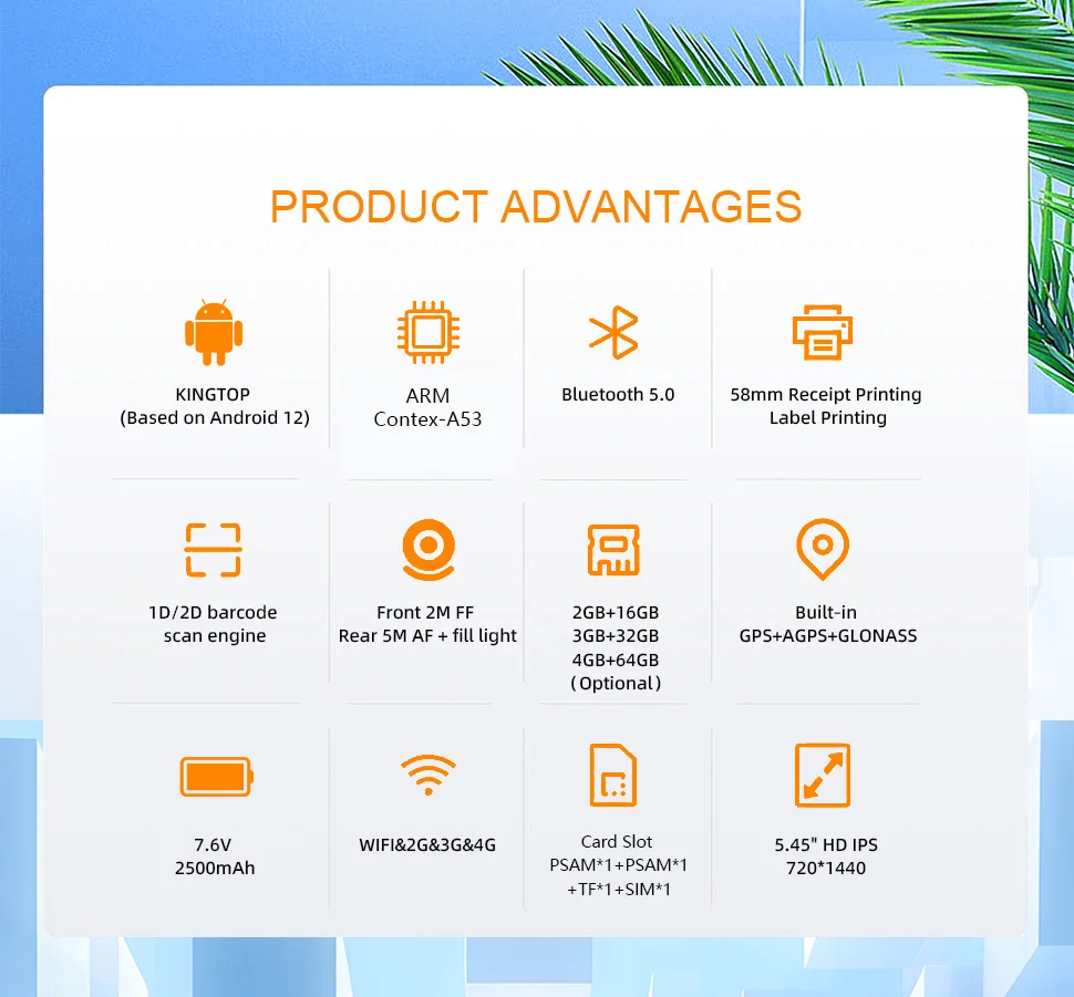 Compact Android 12 Handheld Smart POS System with Thermal Printer, 5MP Camera and Barcode Scanner Ideal for Small Retailers