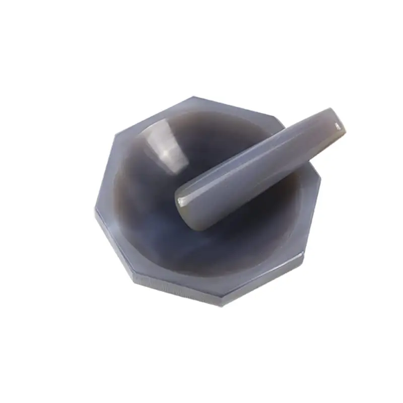 160mm Inner Diameter Hard Agate Stone Agate Mortar and Pestle Set Natural Agate, Polished, Grey High Capacity Grinding Mortar