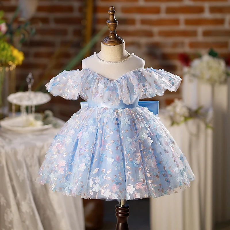 

High-End Children's Princess Evening Gown Pearl Sequin Appliques Design Birthday Baptism Eid Party Dresses For Girls A2653