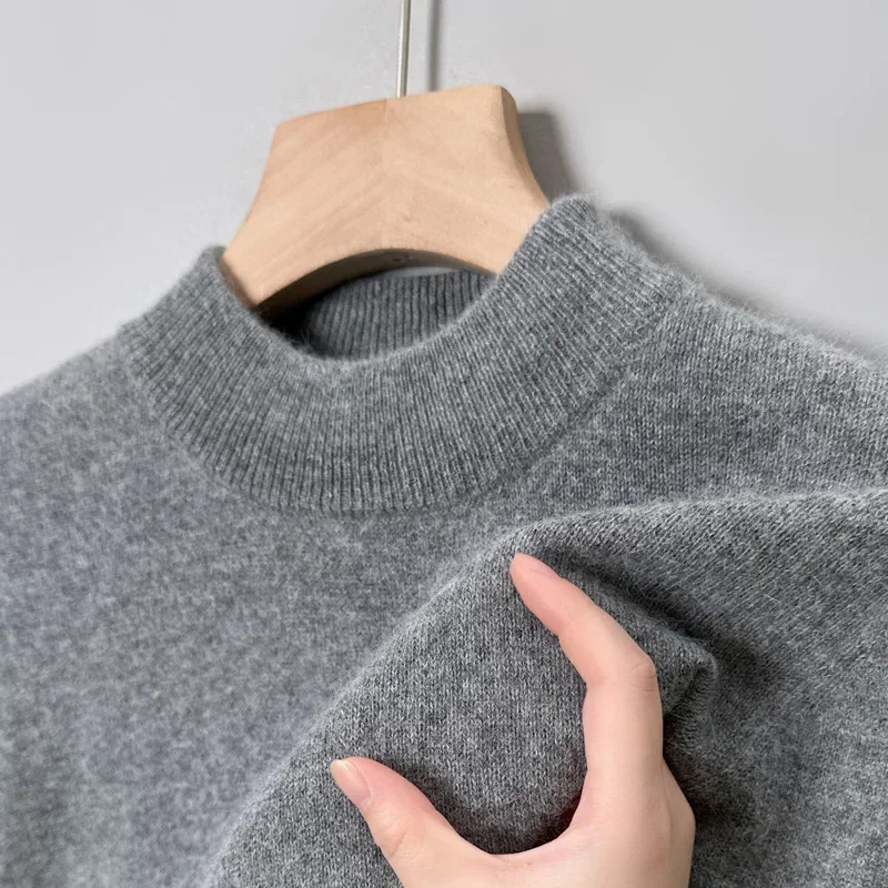 

LIBIELIY Sweater Half Turtleneck Pullovers Men's Knitted Bottom Autumn Elastic Warm Solid Business Shirt Loose Fit High Quality