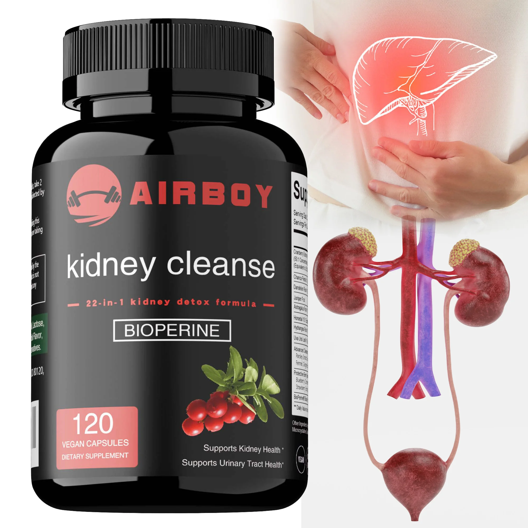 Kidney Cleanse Capsules - Antioxidant, Promote Kidney & Urinary Tract Health, Improve Immunity - Contains Cranberry Extract
