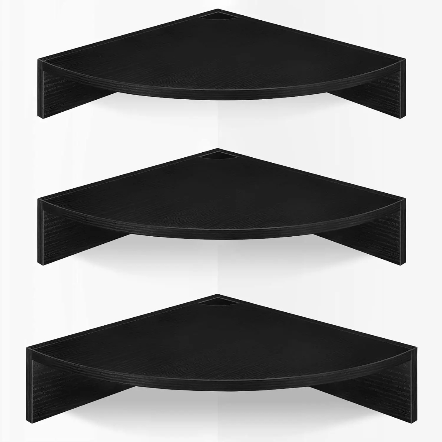 

Corner Floating Shelves, Set of 3 Corner Shelves Wall Mounted with Cable Hole, 3 Tier Wooden Hanging Corner Storage She