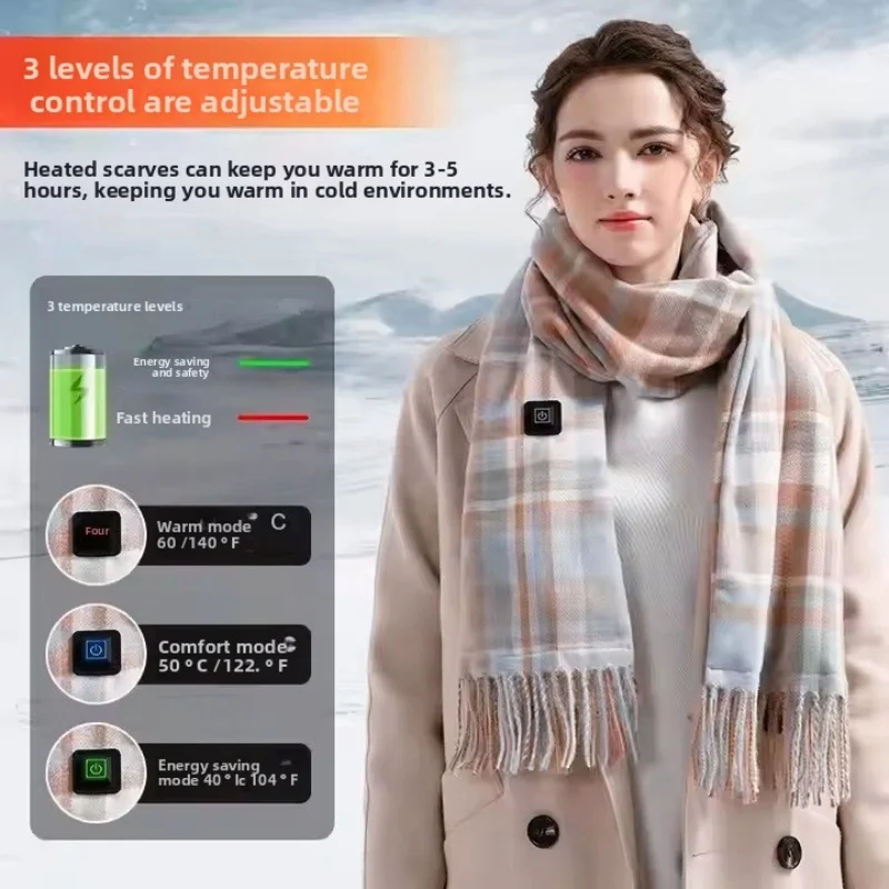 

Fashionable plaid long heated scarf, warm and heated, intelligent constant temperature electric neck warmer. DR-064