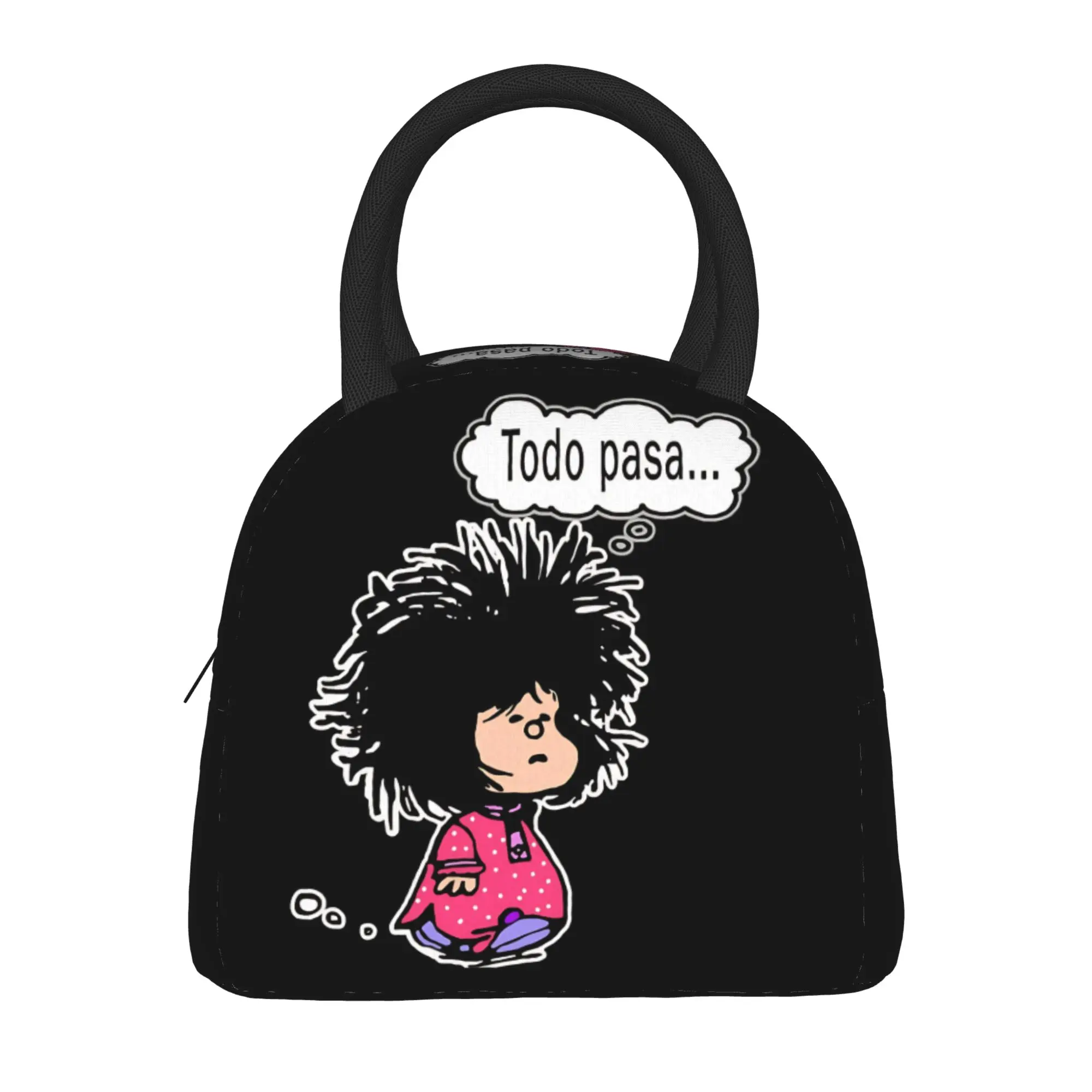 Mafalda Todo Pasa Lunch Bag  Picnic Lunch Box For Adult Funny Graphic Design Tote Food Bags Oxford Portable Insulated Cooler Bag