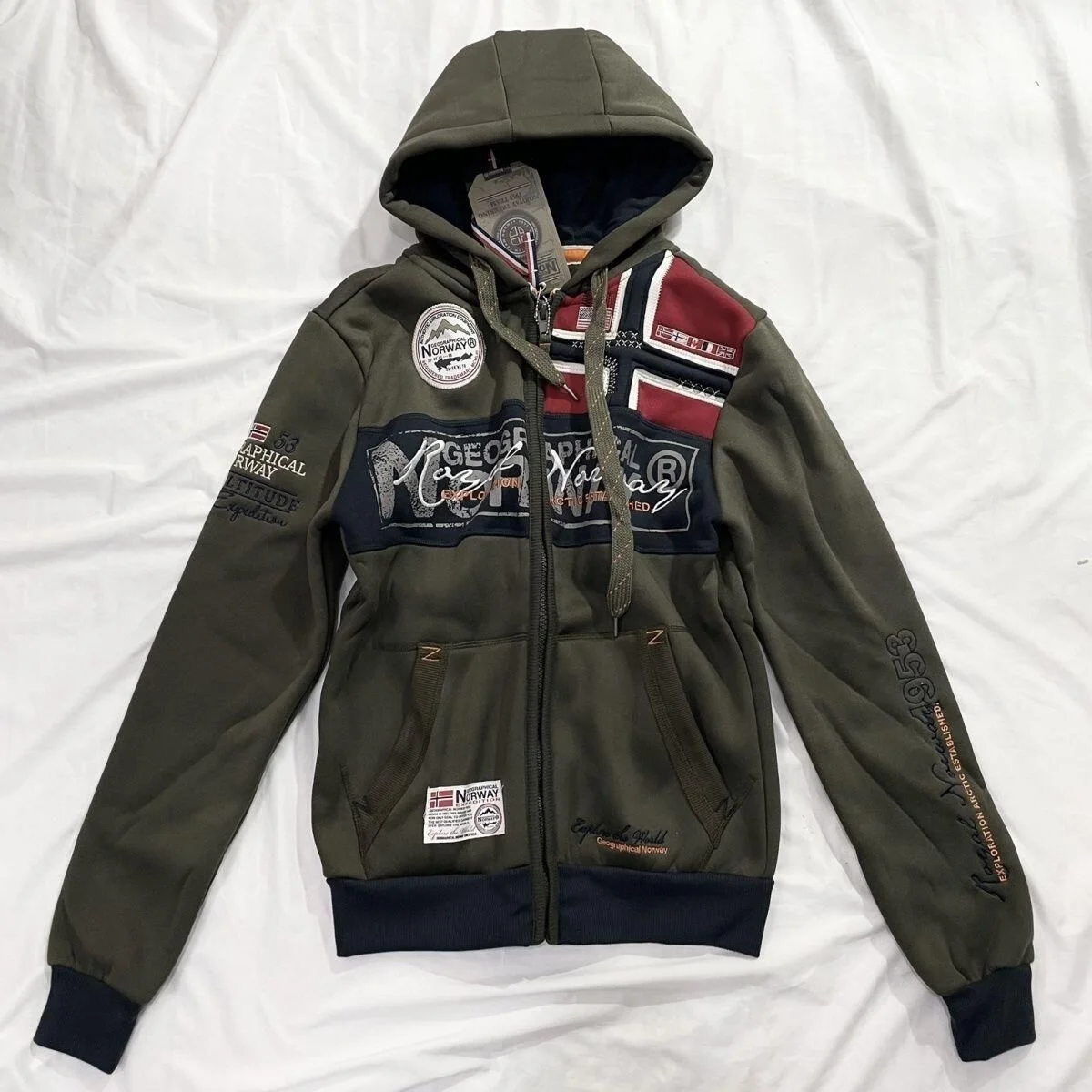 Retro American Japanese Style Long Sleeve Hooded Fleece Lined Vintage Jacket Color Block Letter Pattern Women's Outerwear