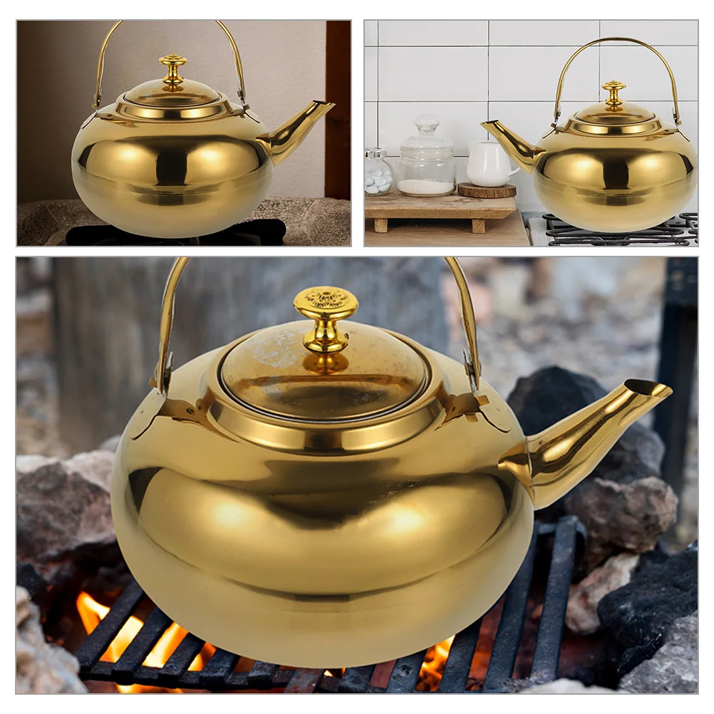 

Stainless Steel Tea Pot 20cm Silver Filter Large Caliber Water Boiling Kettle for Kitchen Camping Stove Top Metal Water