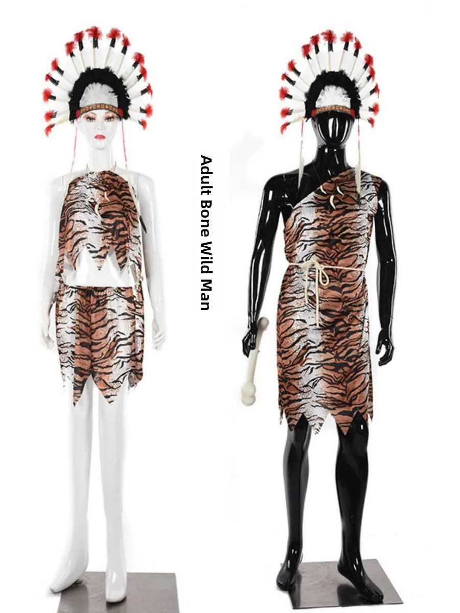 Halloween Cosplay Kinderwildman Indiase set Prestatiekleding Etnische toneelvoorstellingkleding Traditioneel kostuum