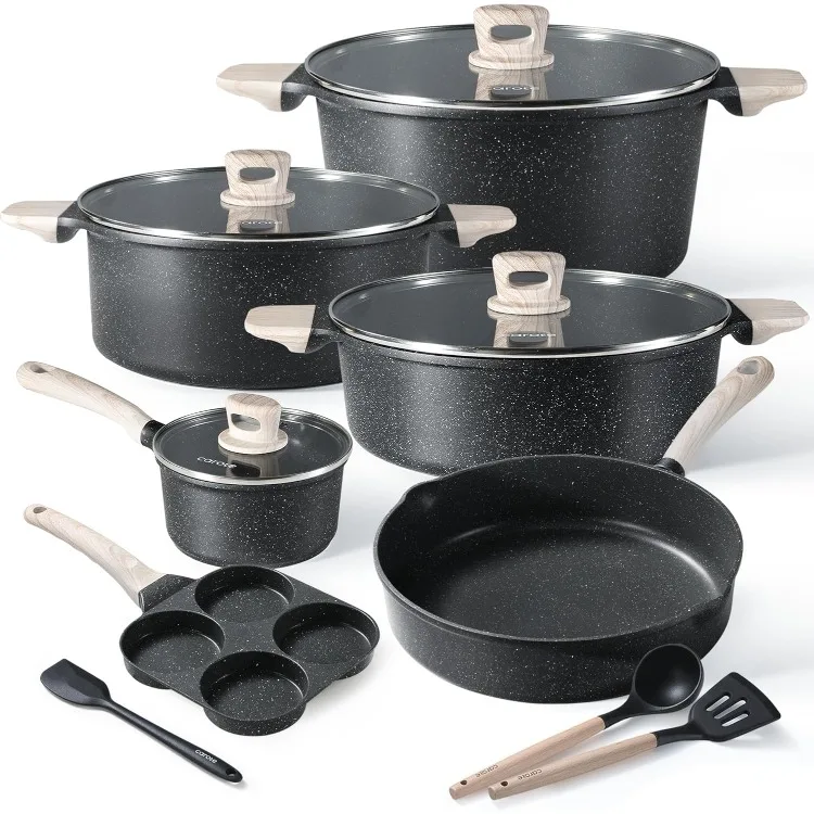 Nonstick Pots and Pans Set, Cookware Set Induction Kitchen Cooking Set w/Stock pot & Saucepans, CLassic Black 13pcs