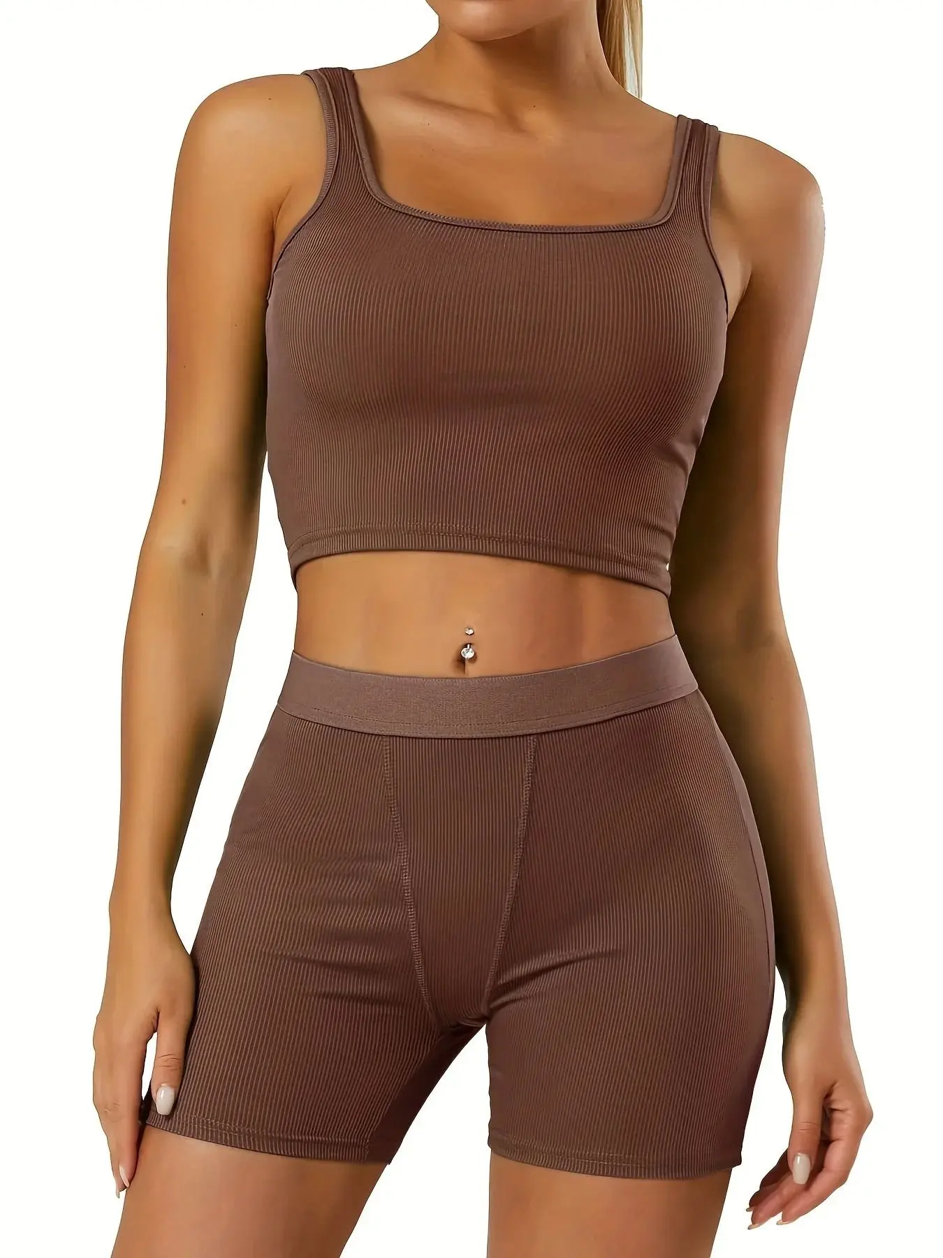 

Women's 2 Piece Casual Workout Outfits Ribbed Knitted Yoga T Chic Faion Set Winter Season Suitable for Middle-Aged Women