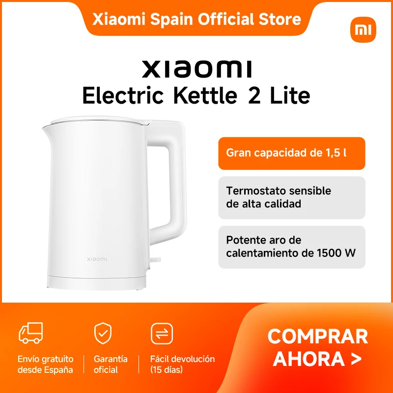 Xiaomi Blanco Official | Electric Kettle 2 Lite, Potente Aro De Calentamiento De 1500 W, Gran Capacidad De 1,5 L, Termostato Sensible De Alta Calidad
