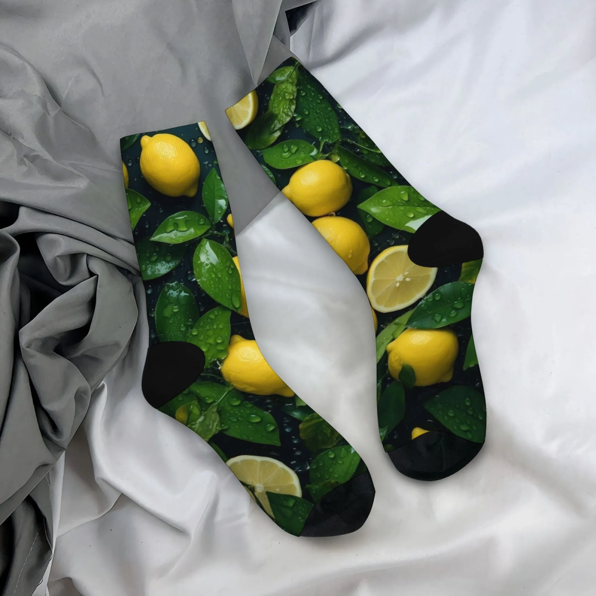 جوارب Happy Lemon Print بتصميم فواكه منعشة، جوارب ناعمة قابلة للتنفس للجنسين، جوارب لطيفة مبتكرة للفصول الأربعة كاجوال