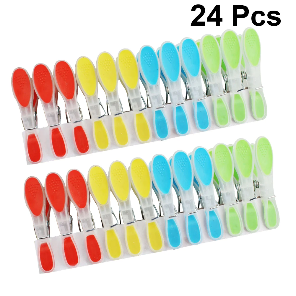 

24pcs Non Slip Clothespins Lightweight Giant Multi Purpose Clips Plastic Windproof Household Laundry Clothes Line Bag Sealing