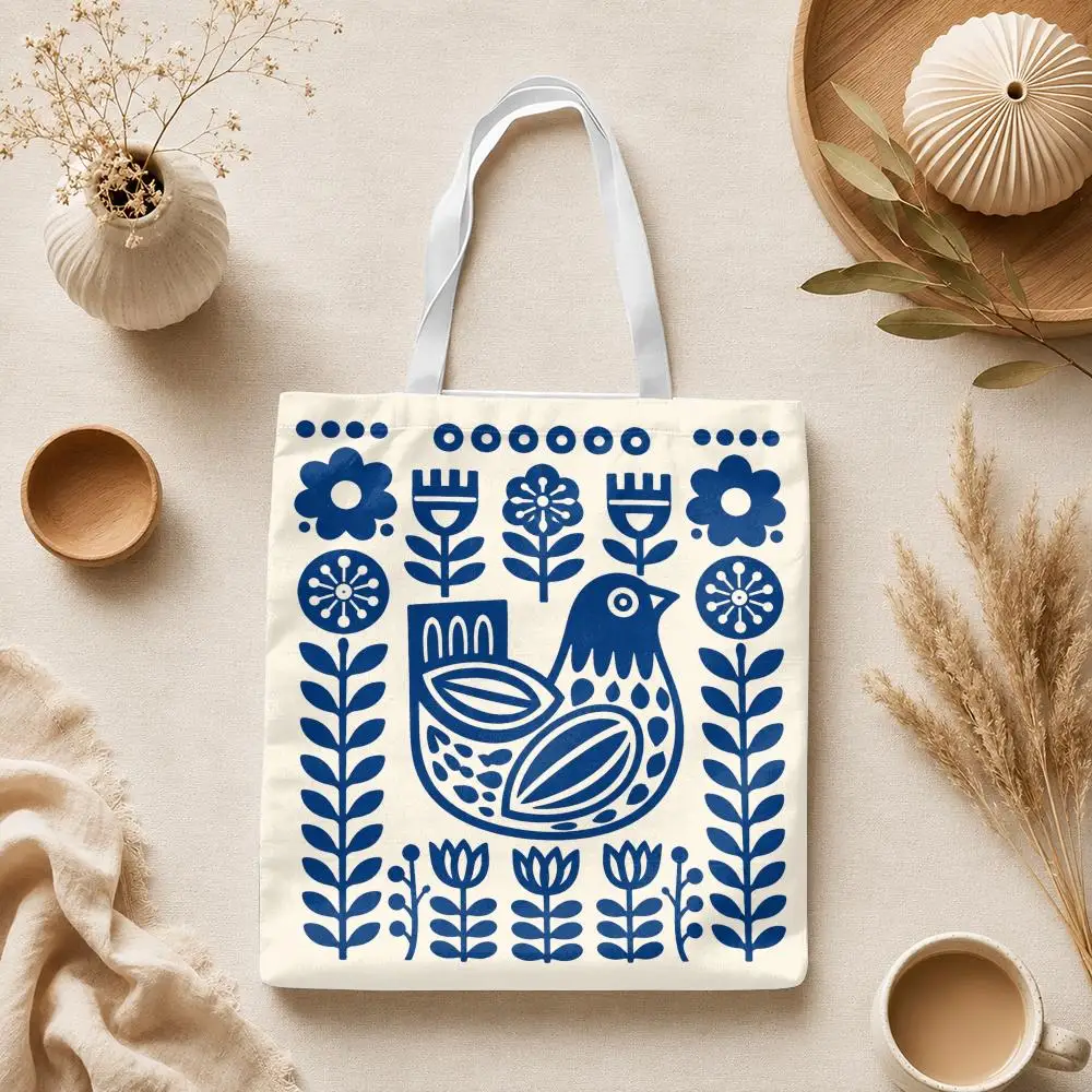 Animals Splicing Patterns Storage Bags Canvas Tote Bag Large Capacity Shoulder Bag Eco-Friendly Reusable Casual Handbag