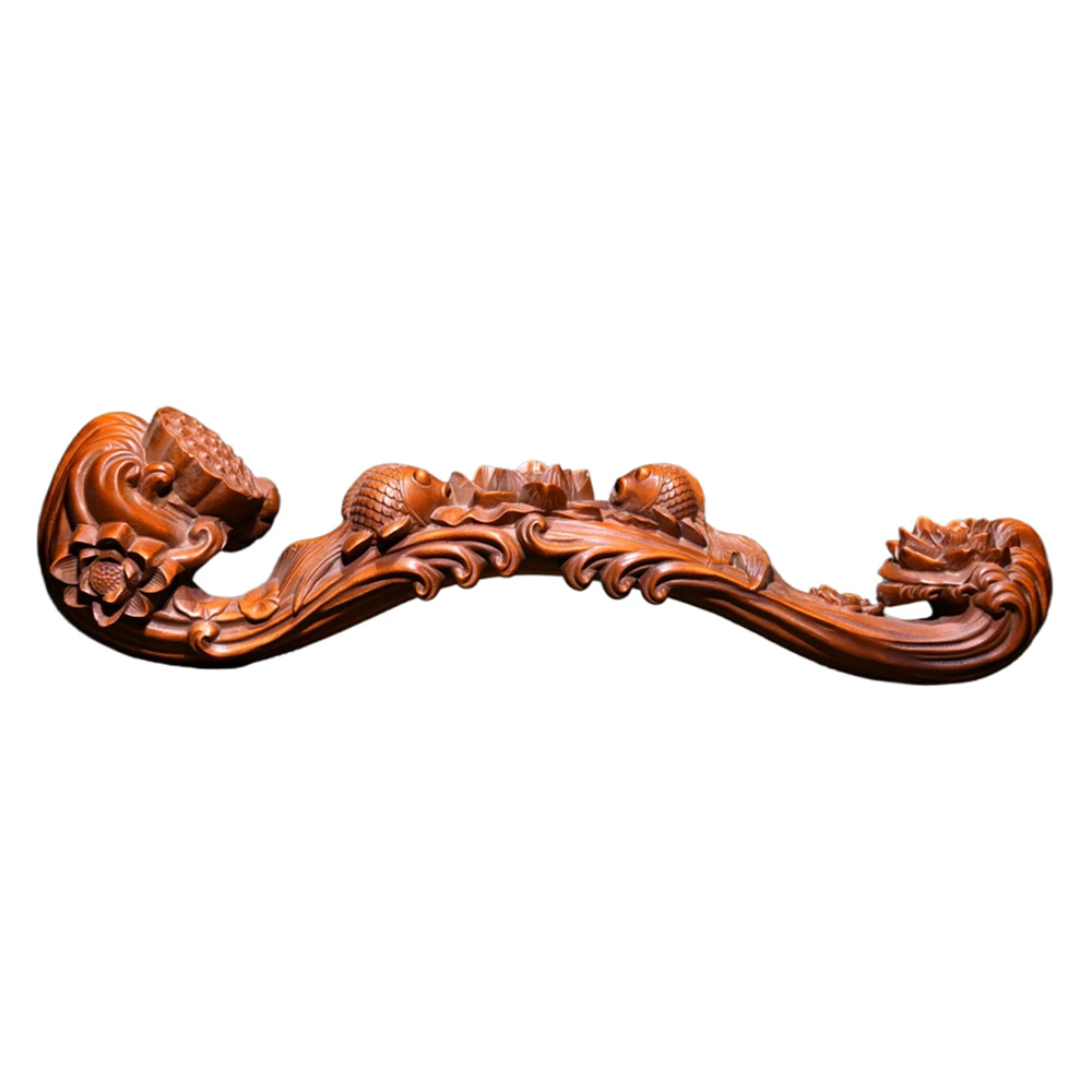 Sculpture sur bois artisanale, figurine en bois sculptée à la main, artisan Ruyi Lotus Koi, prospérité, abondance, fortune, succès, pureté, bonheur