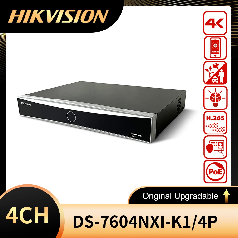 

Original Hikvision DS-7604NXI-K1/4P 4-CH POE Ports 4K H.265+ 1SATA AcuSense NVR Network Video Recorder Facial Recognition