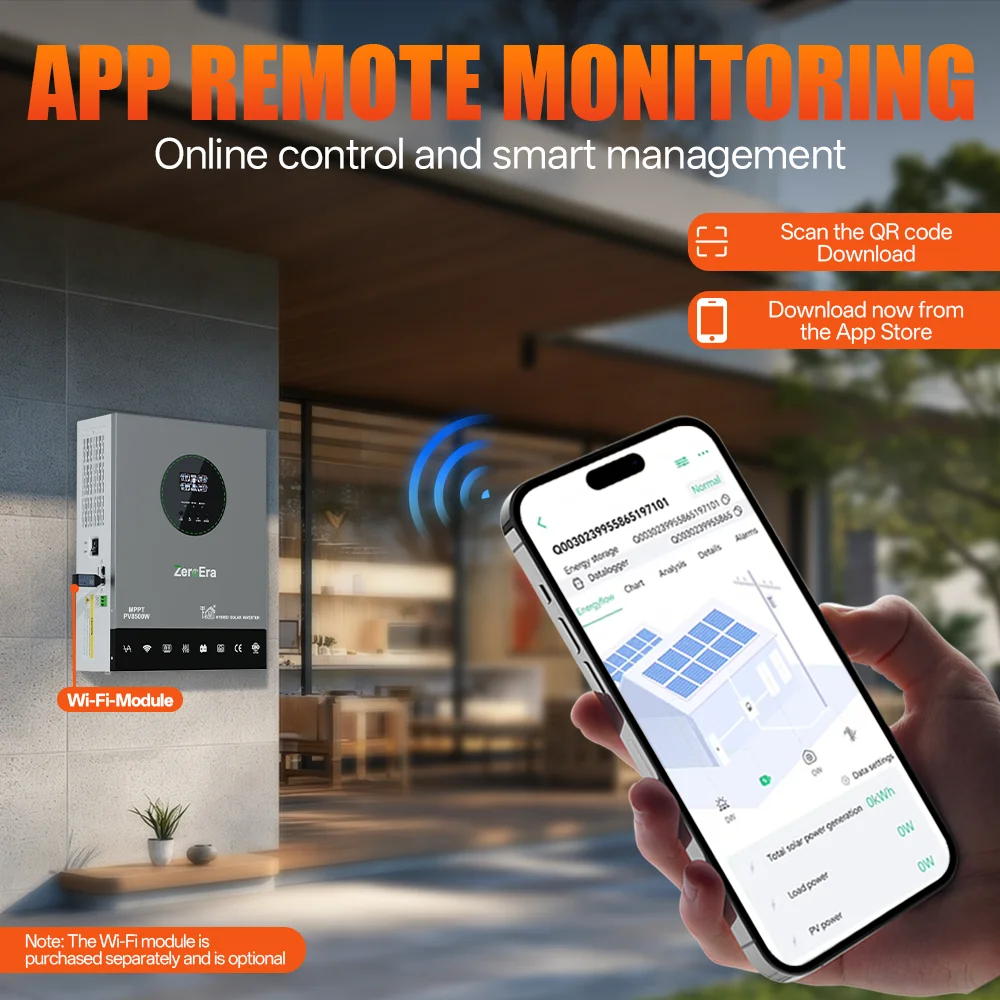 ZeroEra 6200W Inverter Ibrido Solare 48V DC a AC 230V 50Hz Inverter a Onda Sinusoidale Pura con Controller MPPT 120A Funziona Senza Batteria On/Off-Grid Monitoraggio tramite APP per Sistema di Energia