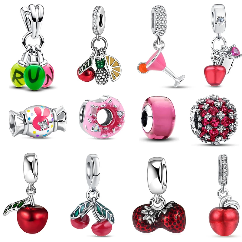 

MINISO Disney 100% стерлингового серебра 925 пробы, вишня, клубника, яблочный сок, красный, розовый, бусина, подходит для оригинальных браслетов, ювелирные изделия своими руками, подарок