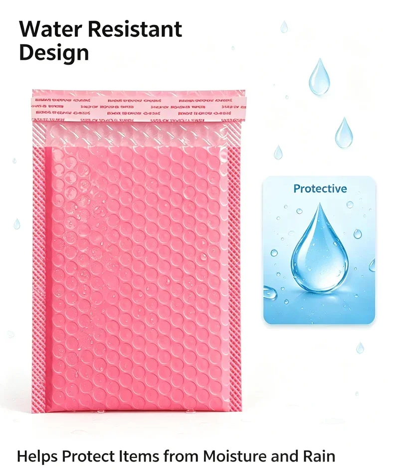 20 Stück rosa Luftpolsterumschläge, wasserdichte Schaumstoff-Luftpolstertaschen, Express-Versandumschläge, selbstklebende Verpackungstaschen, Organizer – Detail 7