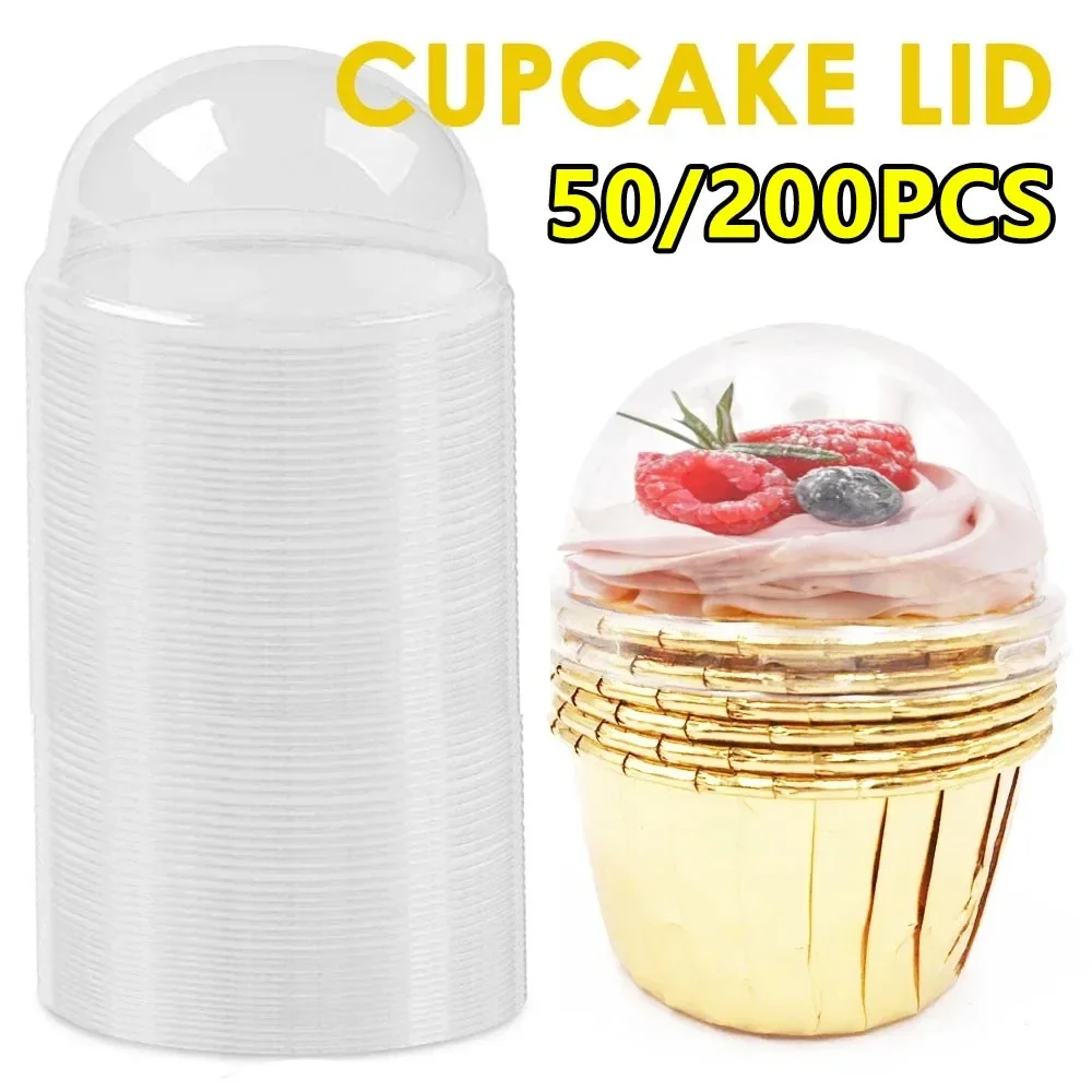 50PCS Cake Cup Lid Transparent Plastic Lid Cupcake Wedding Cake Protection Hat (Only Hat, No Cake Cup)