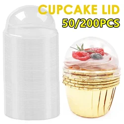 50PCS Cake Cup Lid Transparent Plastic Lid Cupcake Wedding Cake Protection Hat (Only Hat, No Cake Cup)