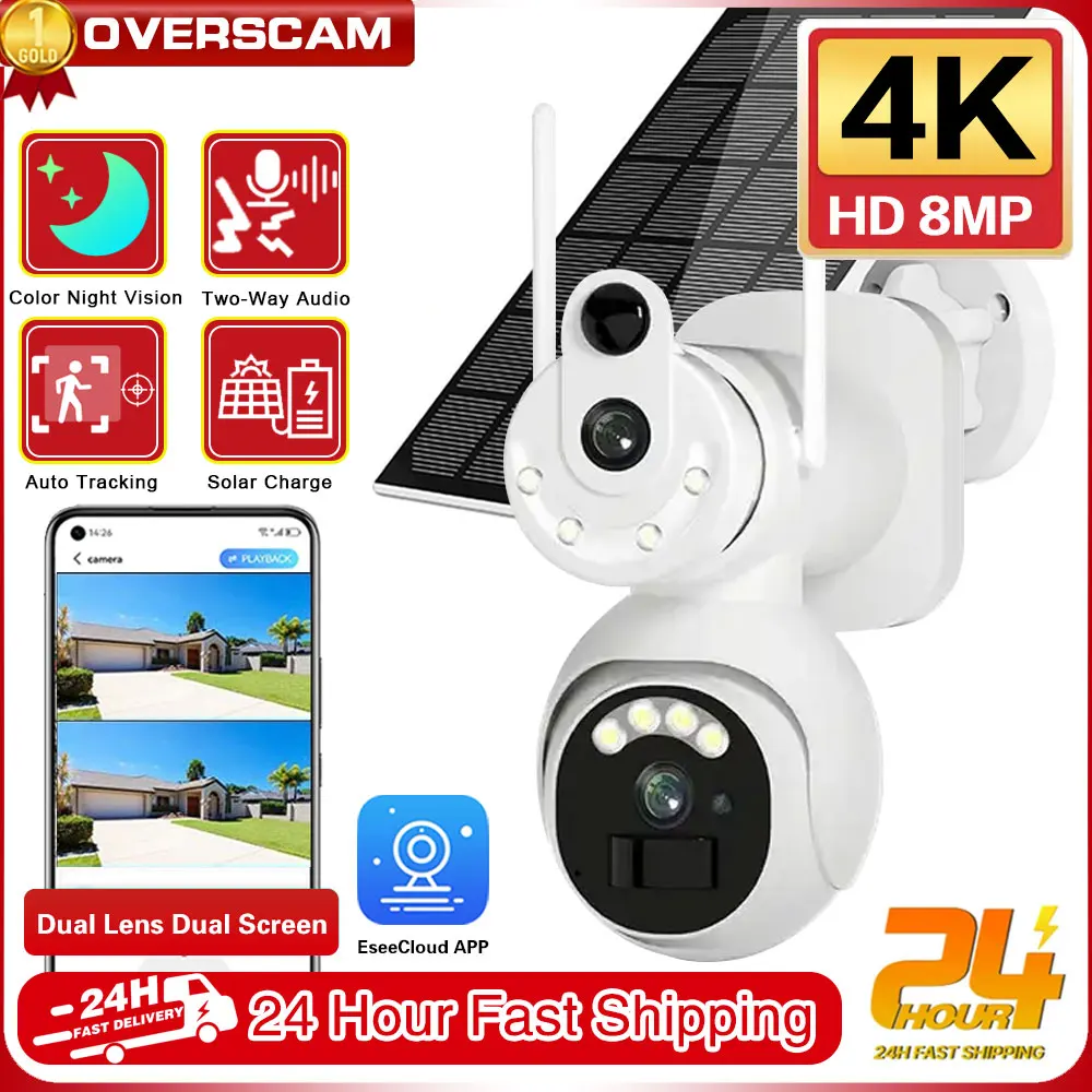 

4K 8MP PTZ 4G Solar Camera Dual Lens Dual Screen IP Camera Outdoor 4MP HD Auto Tracking Security Protection CCTV Surveillance