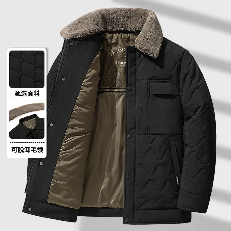 

2026 New Fashion Winter Parkas Fur Collar Men Thicken Casual Outwear Slim Fit Outwear Waterproof Warm Stand Collar Outwear Coat