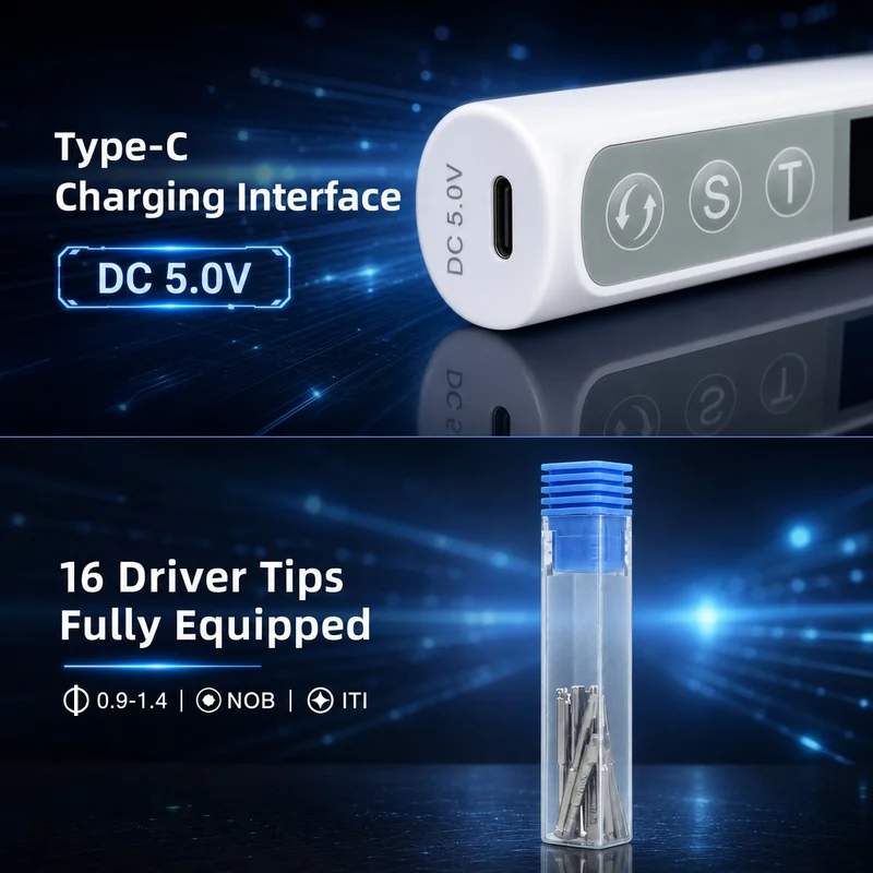 Dental Implant Torque Electric Wrench Torque Driver 360° Rotated 50Ncm 50rpm with 16Pcs Screws Dentistry Repair Tools