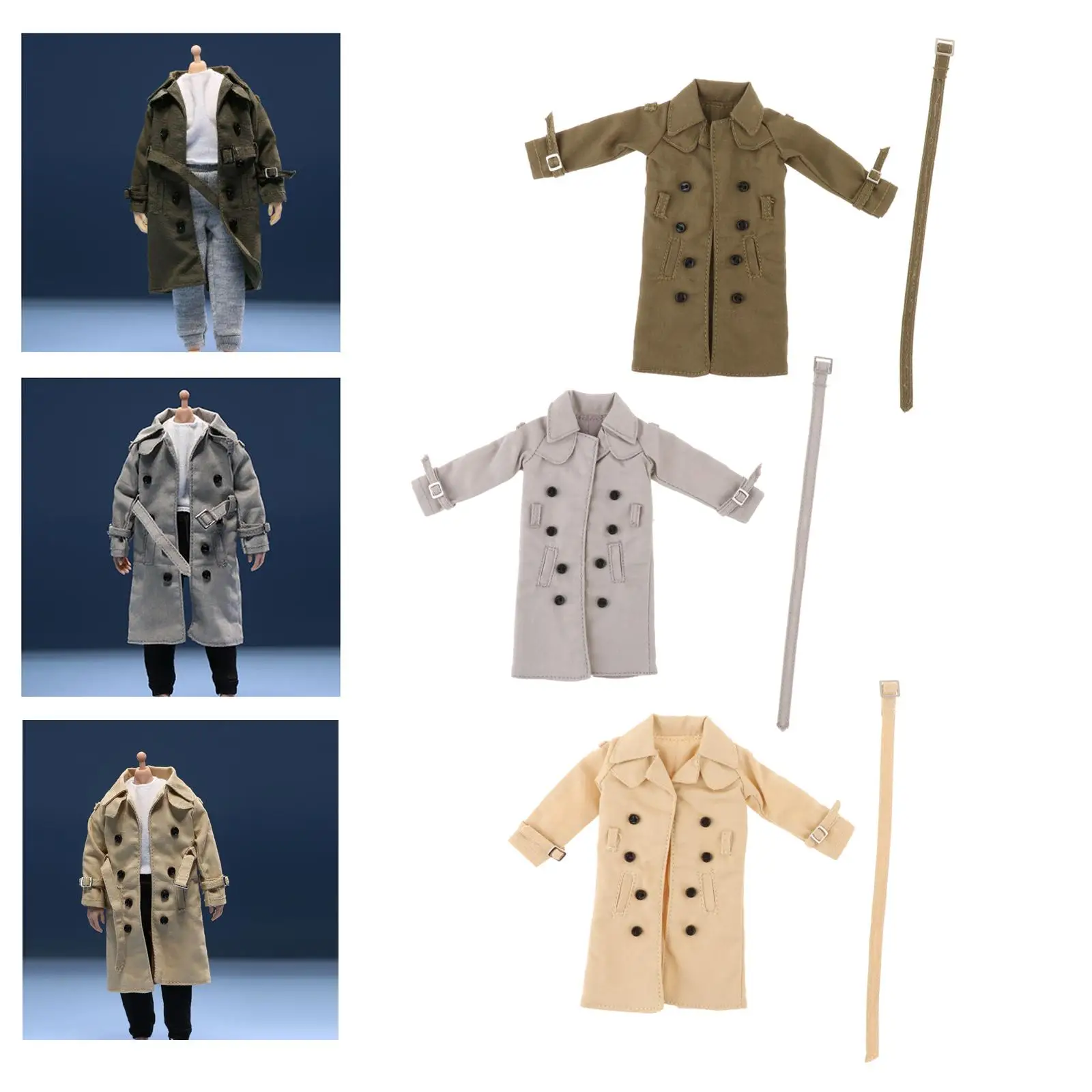 1/12 Scale Wired Trench Coat Model Cosplay Stylish Costume Action Figures Windbreaker Jacket for 6inch Male Figures Accessory