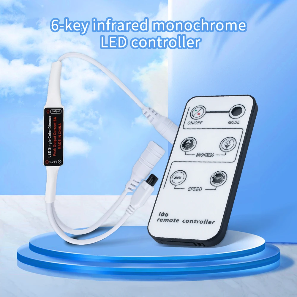 Mini Remote Control Dimmer for Single Color LED Strip LED Ribbon LED Tape DC5-24V 12V 6A 72W IR 6 Key Remote Controller