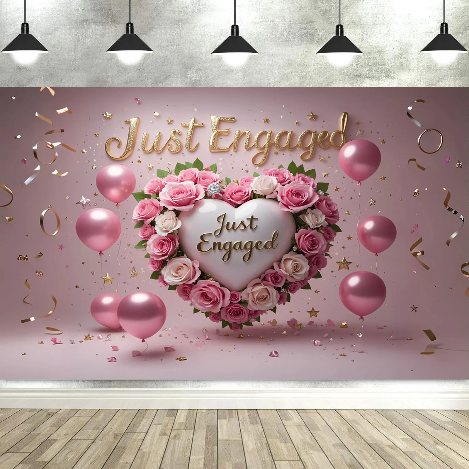 خلفية Just Engged لتزيين حفلات الزفاف وخلفية التصوير الفوتوغرافي ومفرش المائدة وعلامة الصور