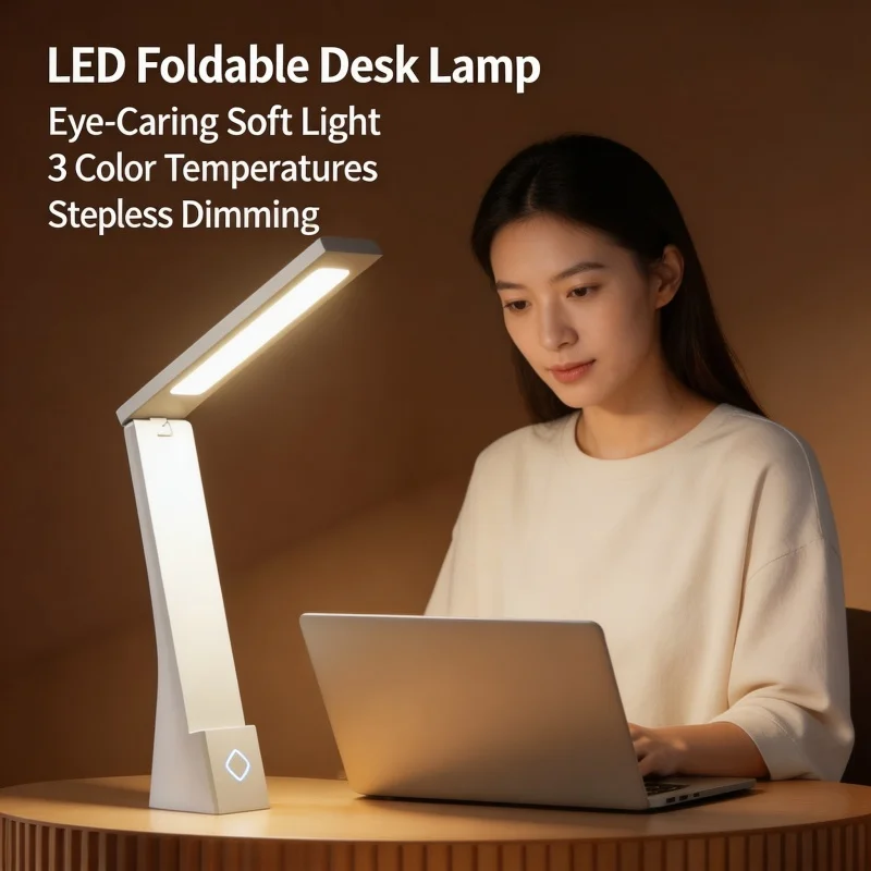 Stocking Stuffers LED Foldable Desk Lamp, USB Charging & Plug-in Eye Protection Table Light, Study Bedroom Bedside Desk Lighting