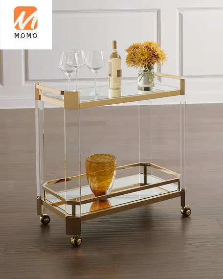 2021 Factory Price Modern Design High Quality Acrylic Clear Lucite Acrylic  Bar Wine Cart For Hotel Restaurant Bar