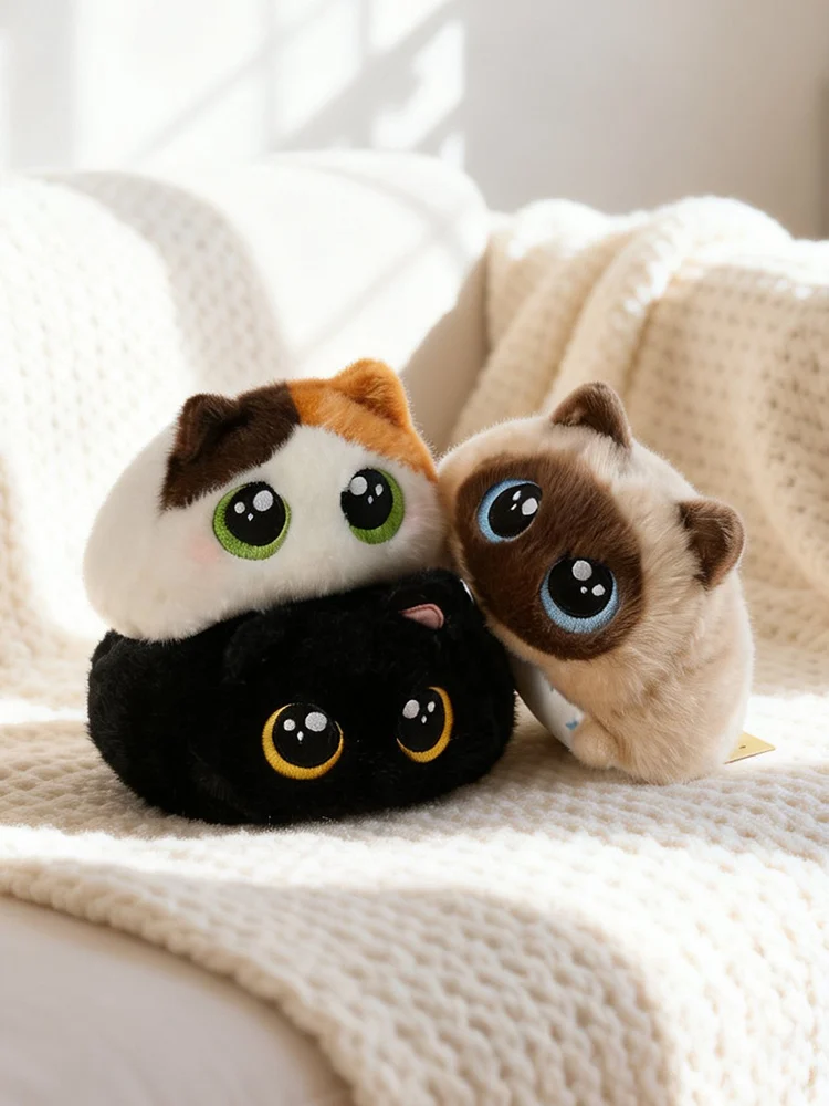 19cm Mollige Katze Siamesische Kätzchen Schwarze Katze Orange Katze Plüschtiere Cartoon Lebensechte Kätzchen-Sitzsackpuppen Geburtstagsgeschenke Kinderspielzeug