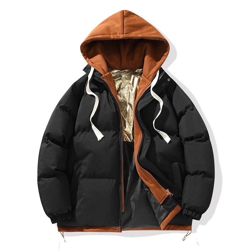 

Man Winter Coats Men Hooded Zipper Parkas Puffer Jackets Padded Cotton Clothes Solid Color with Hoodie Warm Waterproof Jackets