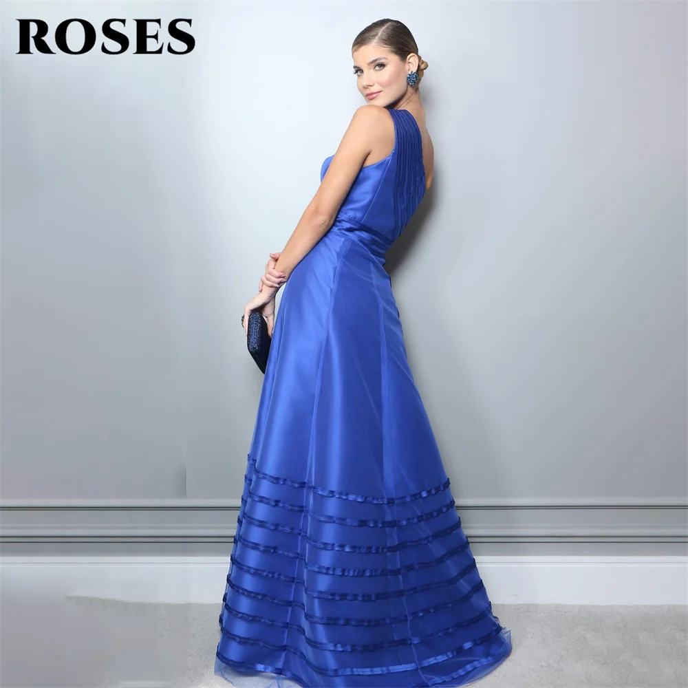 ROSES One Shoulder Stain Evening Dresses A Line Charming Prom Dresses Royal Blue Party Dresses Custom Size vestidos de noche