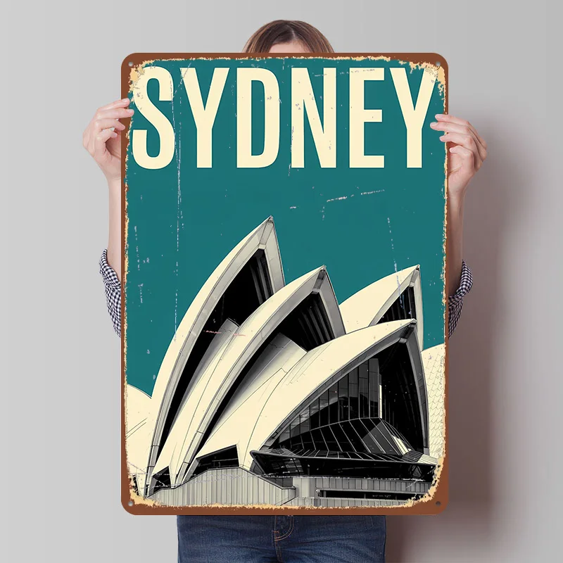 Sydney Opera House Travel Metal Poster Custom Wall Art Retro Vintage Tinplate Signs for Man Cave Home and Decoration Room Decor