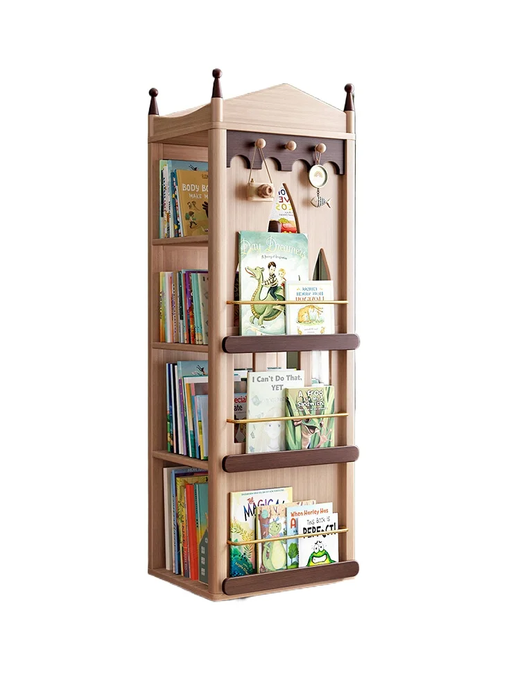 

Rotating bookshelf Children's 360-degree solid wood floor-to-ceiling display stand Storage locker