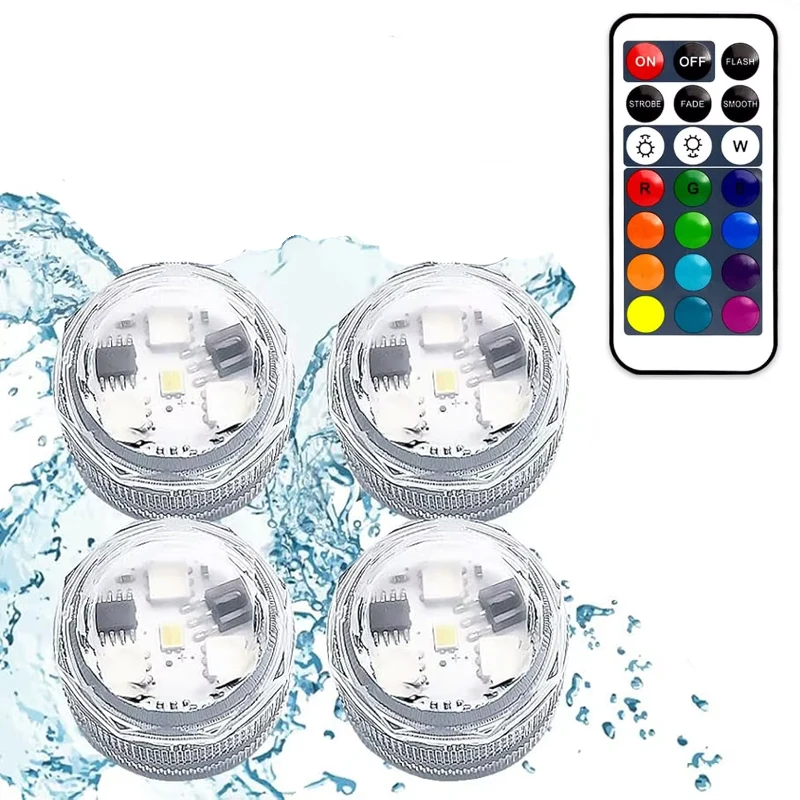 

Mini Submersible LED Lights Small Underwater Tea Lights Candles Waterproof with Remote Control for Vase Home Party Wedding Table