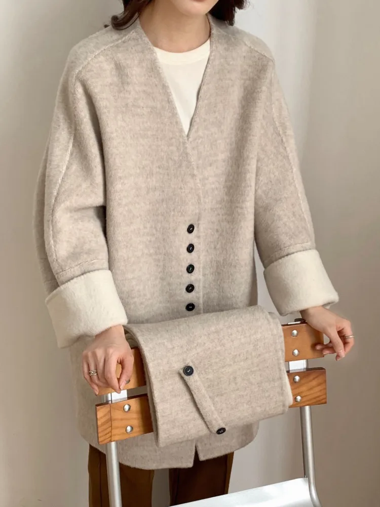 ZMEENNA Damen-Mantel aus Wollmischung mit Stehkragen, schicke, lockere Passform, Winterjacke mit Knopfleiste vorne und einzigartigem Kragendesign ZM3998