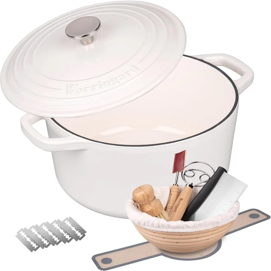 

Enameled Cast Iron Dutch Oven Pot with Lid for Bread Baking Round Bread Oven Includes Sourdough Bread Baking Supplies Set 4.5QT