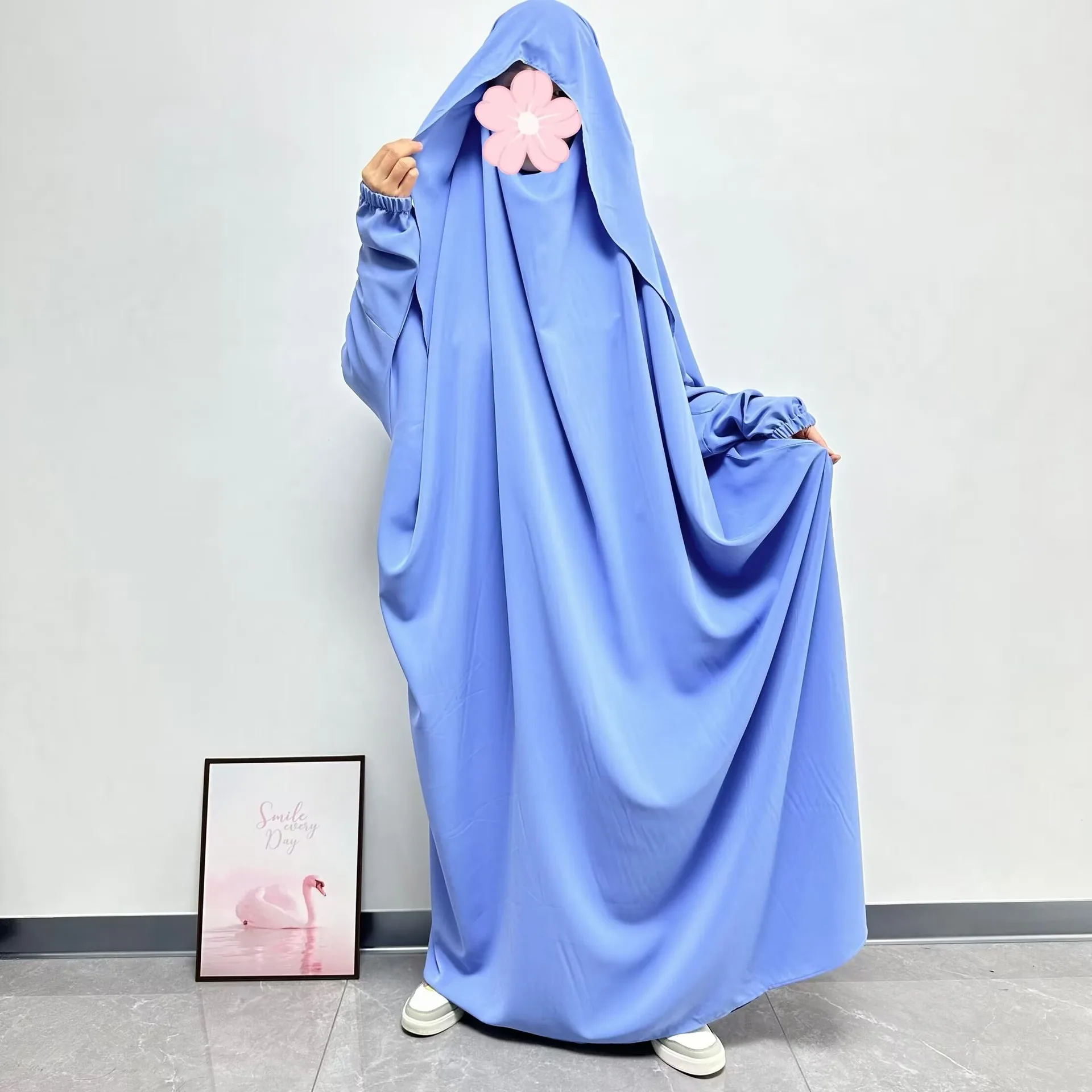 New Muslim One Piece Jalabiya Hooded Dress Ramdan Eid Abaya Hijab Headcarf Women Jubha Islamic Musulman Prayer Garment Kaftan